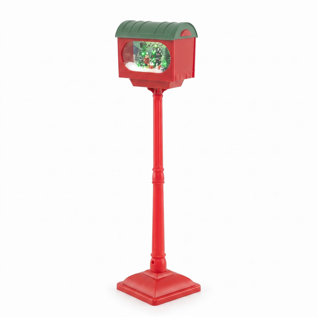 Airfind 59 Inch Christmas Street Lamp featuring Sound-activated Snow Globe Lantern, Plastic Resin Frame, 12.5 Inch x 12.5 Inch x 59 Inch Footprint, Red