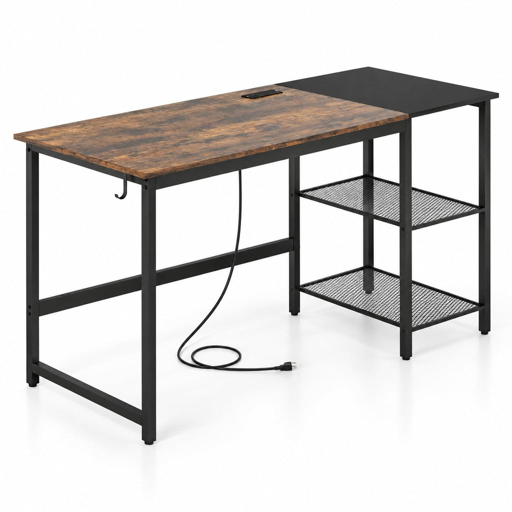 Airfind 59 Inch Home Office Computer Desk with Removable Storage Shelves, 275 lbs Capacity, Metal Engineered Wood Frame, 59 x 24 x 30 Footprint