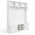 Airfind 59in Wide 6-in-1 Hall Tree with Bench and Storage, 155 lbs Capacity, Engineered Wood MDF Frame, 59in × 16in × 80in Footprint, White