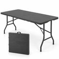 Airfind 5FT Folding Picnic Table with Wood Grain HDPE Tabletop and Non-slip Foot Pads, 400 lbs Capacity, HDPE Metal Frame, Black