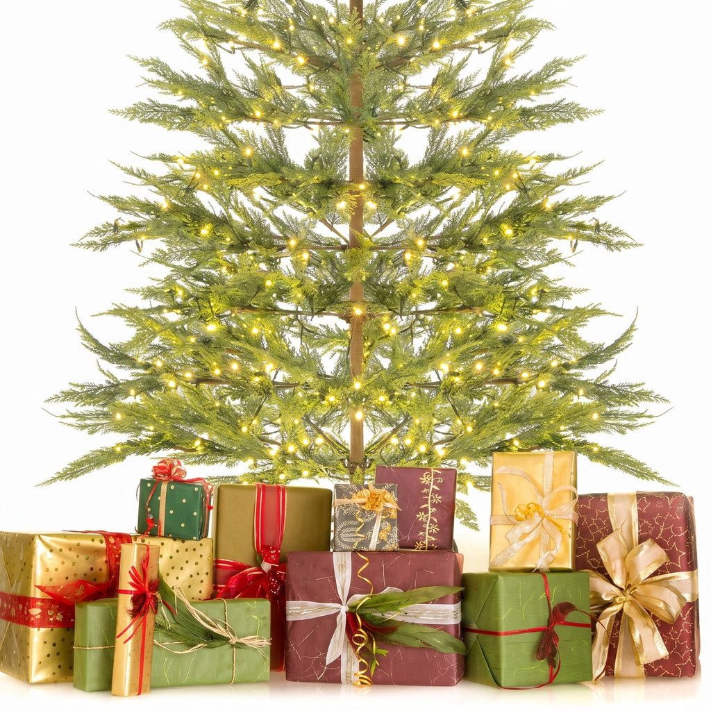 Airfind 6.5/7.5 Feet Artificial Cypress Christmas Tree Pre-lit Hinged-6.5 ft, PE Metal Tree Height 6.5 ft/7.5 ft Tree Width 4 ft Frame, Green