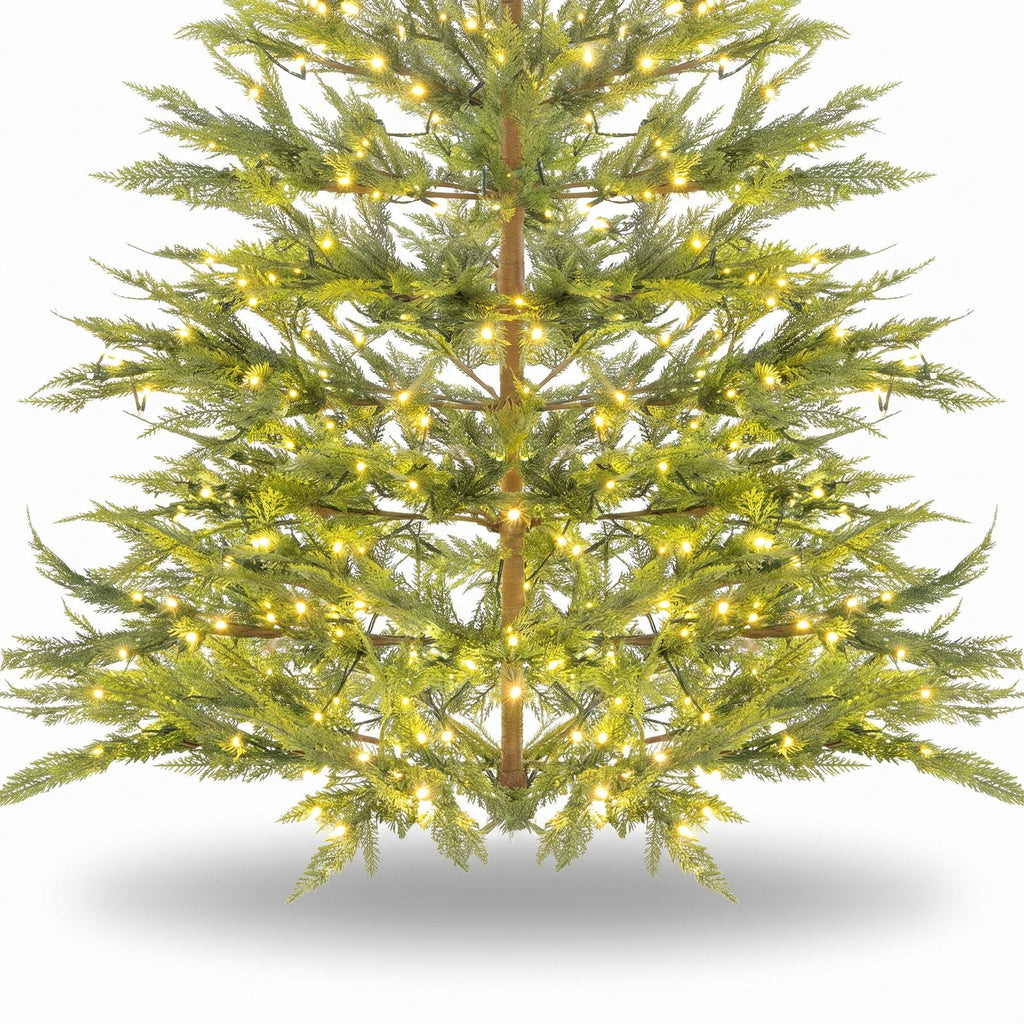 Airfind 6.5/7.5 Feet Artificial Cypress Christmas Tree Pre-lit Hinged-7.5 ft, PE Metal Tree Height 6.5 ft/7.5 ft Tree Width 4 ft Frame, Green
