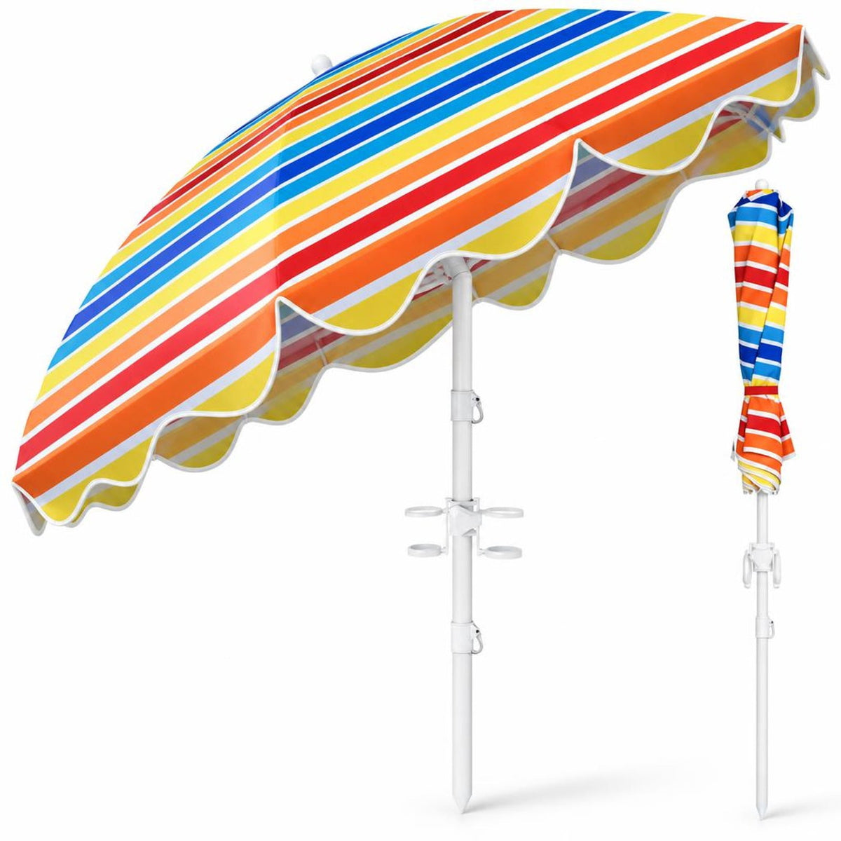 Airfind 6.5 FT Beach Umbrella UPF 50+ with Sand Anchor for Garden Pool, Polyester Fabric Metal Aluminum Alloy PP Frame, Blue Stripe