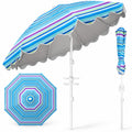 Airfind 6.5 FT Beach Umbrella UPF 50+ with Sand Anchor for Garden Pool, Polyester Fabric Metal Aluminum Alloy PP Frame, Blue Stripe