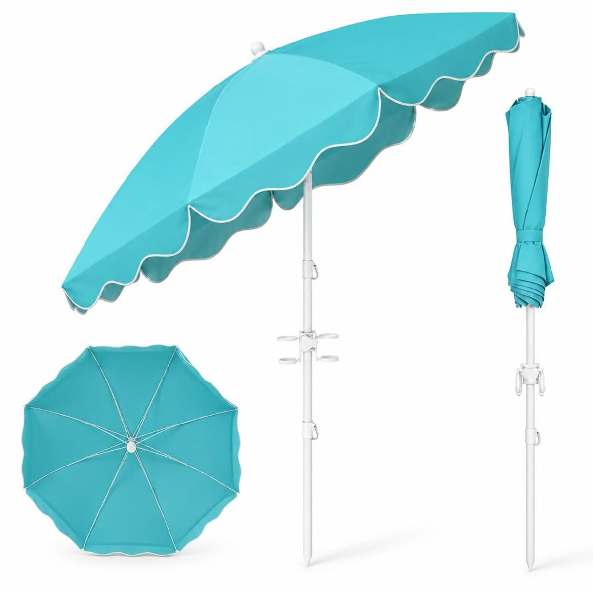 Airfind 6.5 FT Beach Umbrella UPF 50+ with Sand Anchor for Garden Pool, Polyester Fabric Metal Aluminum Alloy PP Frame, Turquoise Stripe