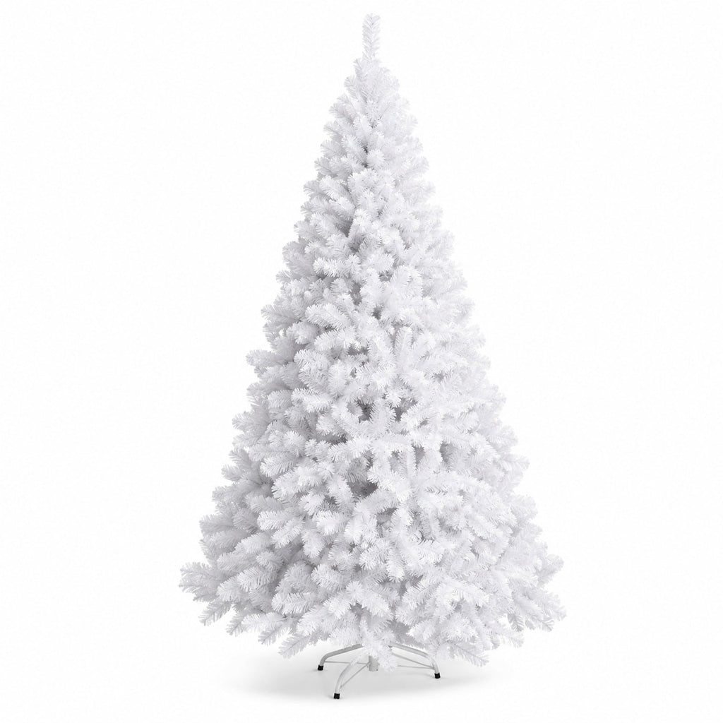 Airfind 6 / 7.5 / 9 Hinged Artificial Christmas Tree with Metal Stand-9 ft, PVC iron Frame, φ 3.8 ft x 6 ft Footprint, White