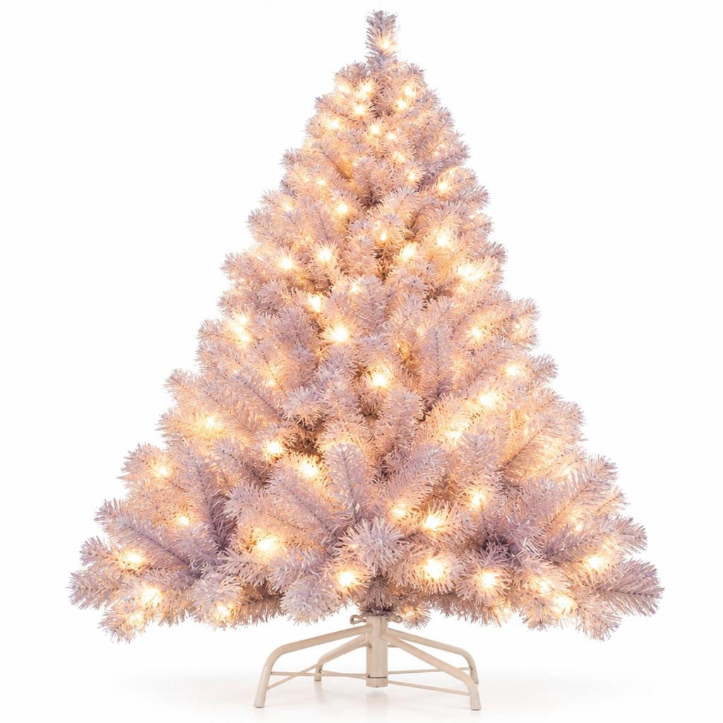Airfind 6/7.5 FT Pre-Lit Tinsel Christmas Tree Artificial Xmas Tree, PVC PET Metal S/M Frame, 3.3 x 6 ft Footprint, Deep Purple