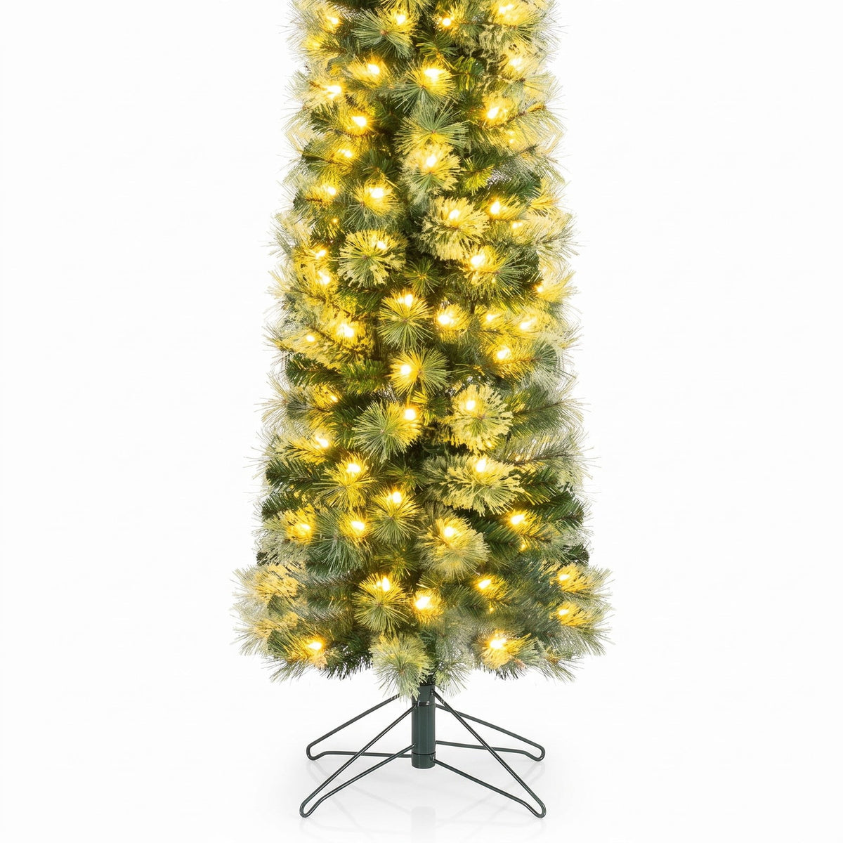 Airfind 6/7/8 FT Pre-Lit Pencil Artificial Christmas Tree with 120/150/200 LED Warm White Lights and 8 Modes, White
