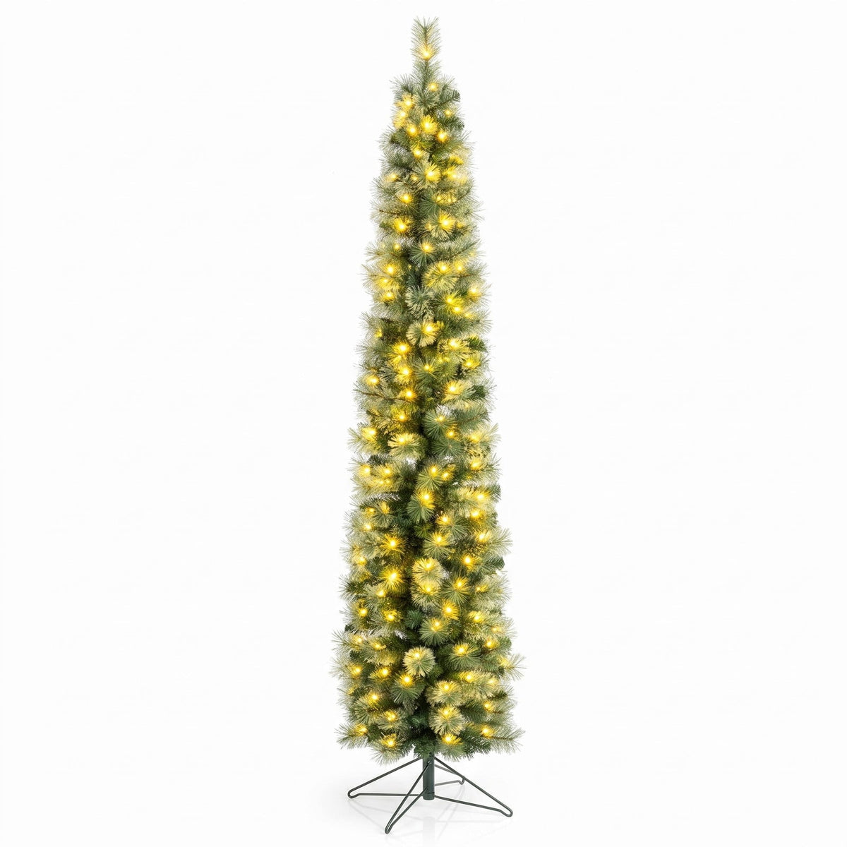 Airfind 6/7/8 FT Pre-Lit Pencil Artificial Christmas Tree with 120/150/200 LED Warm White Lights and 8 Modes, White