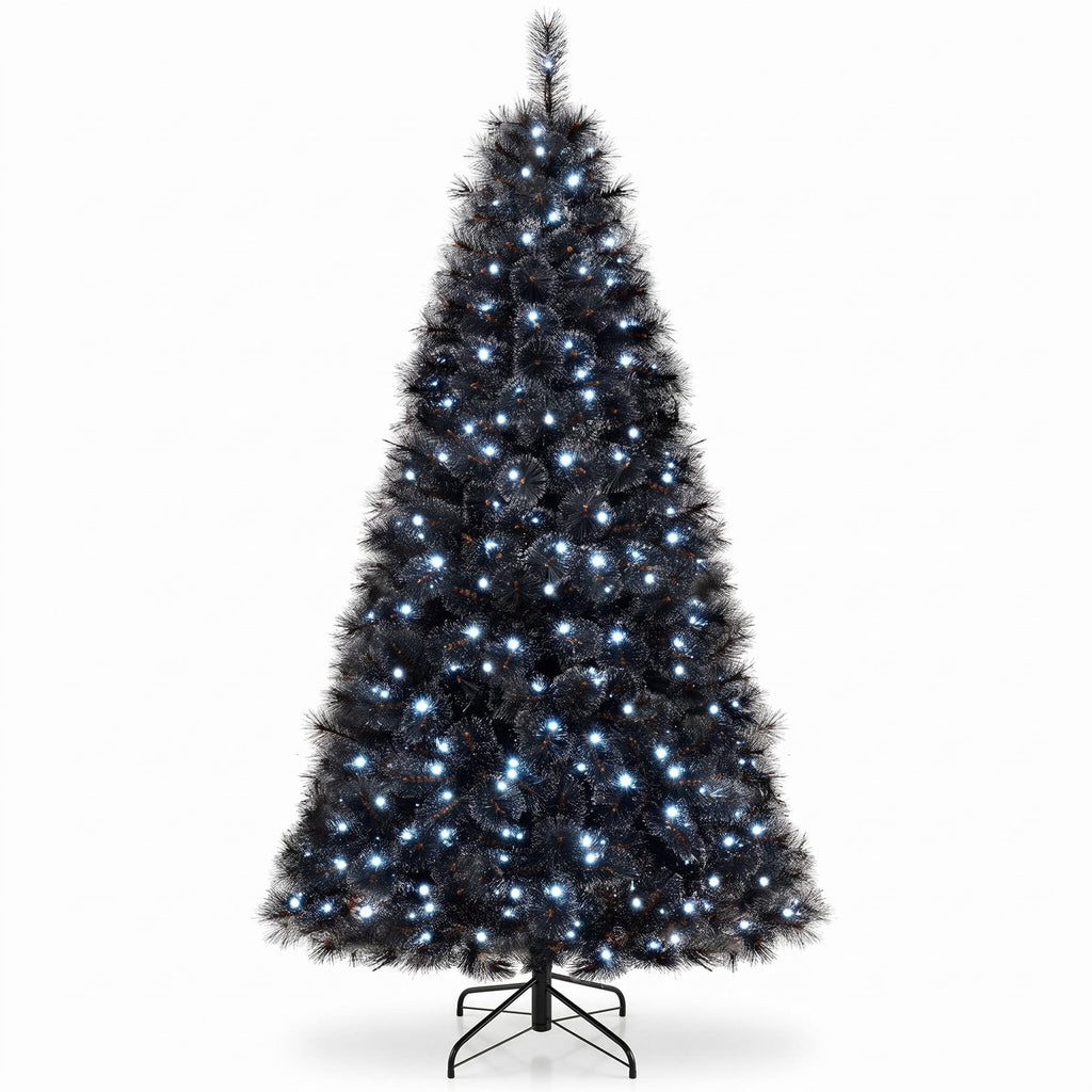 Airfind 6/7/8 Feet Black Artificial Halloween Christmas Tree with PVC Branch Tips and 210/320/450 Cool White LED Lights, Black