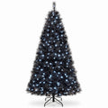 Airfind 6/7/8 Feet Black Artificial Halloween Christmas Tree with PVC Branch Tips and 210/320/450 Cool White LED Lights, Black