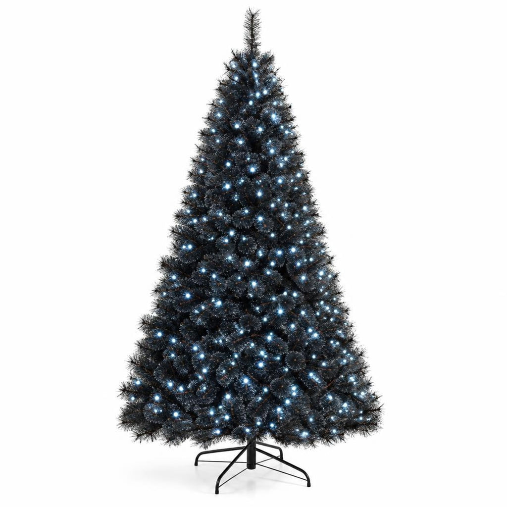 Airfind 6/7/8 Feet Black Artificial Halloween Christmas Tree with PVC Branch Tips and 210/320/450 Cool White LED Lights, Black