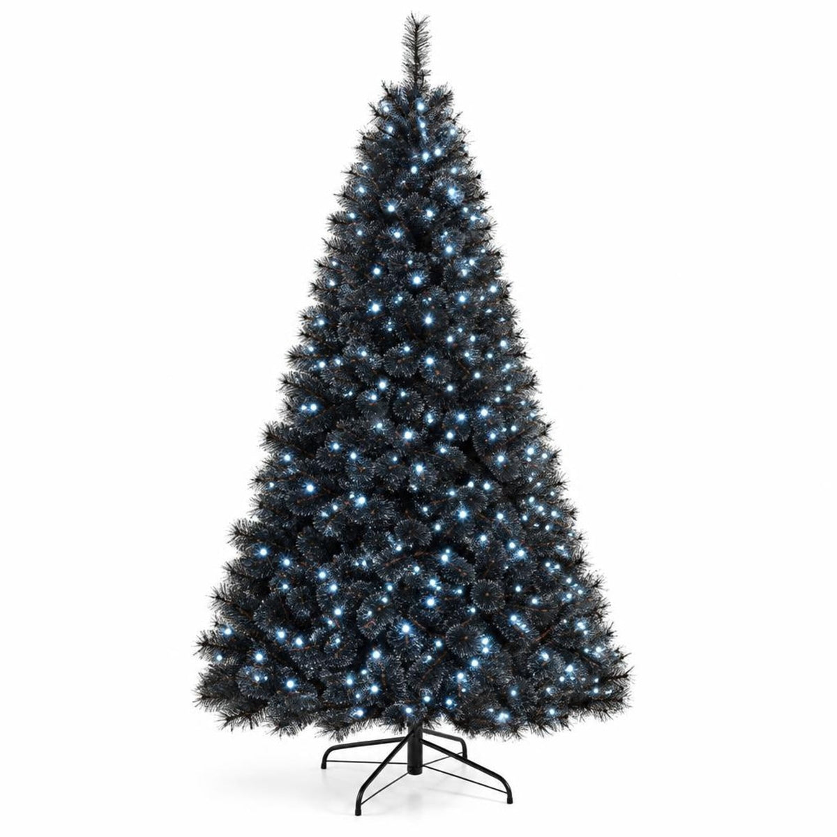 Airfind 6/7/8 Feet Black Artificial Halloween Christmas Tree with PVC Branch Tips and 210/320/450 Cool White LED Lights, Black