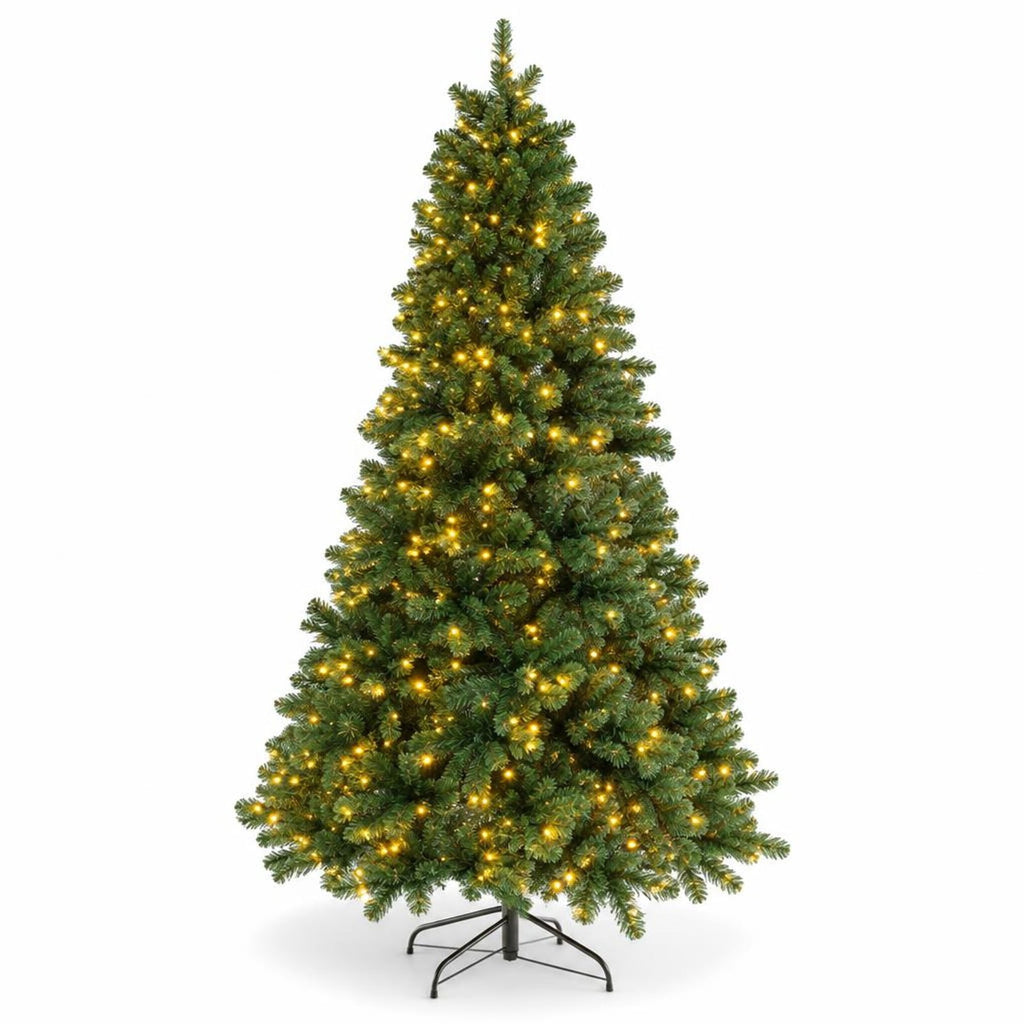 Airfind 6/7/8 Feet Hinged Christmas Tree with PVC Branch Tips Warm White LED Lights-7 ft, PVC Metal Frame, White