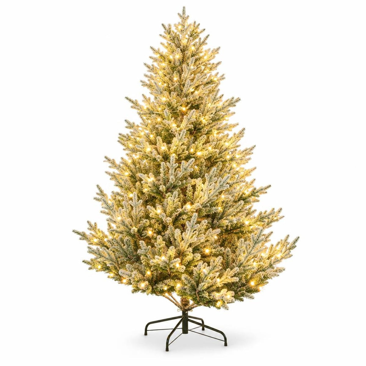 Airfind 6/7/8 Feet Pre-Lit Artificial Christmas Tree Hinged Snow Flocked Xmas Tree-6 ft, PE PVC Metal Frame, 5.2 x 8 ft Footprint, Green