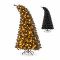 Airfind 6/7 FT Artificial Christmas Tree with Bendable Top Section and Warm Light-7 ft, PVC Metal Frame, 3 x 6/3.3 x 7 ft Footprint, Black