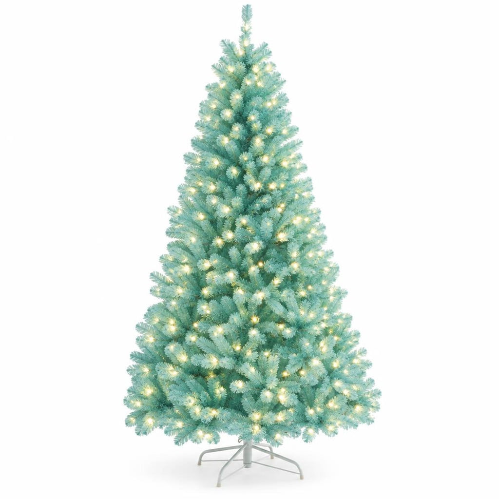 Airfind 6/7 FT Blue Artificial Christmas Tree with 280/380 Warm White LED Lights and Foldable Metal Stand-7 ft, Blue