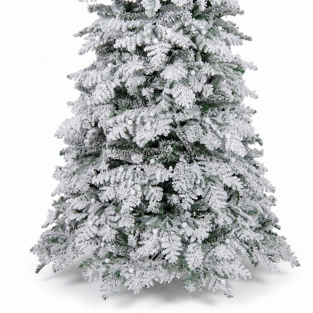 Airfind 6/7 Feet Artificial Snow-flocked Christmas Tree Pre-lit Hinged Xmas Tree with 130 Twinkle Balls-6 Feet, Green and White