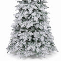 Airfind 6/7 Feet Artificial Snow-flocked Christmas Tree Pre-lit Hinged Xmas Tree with 130 Twinkle Balls-6 Feet, Green and White