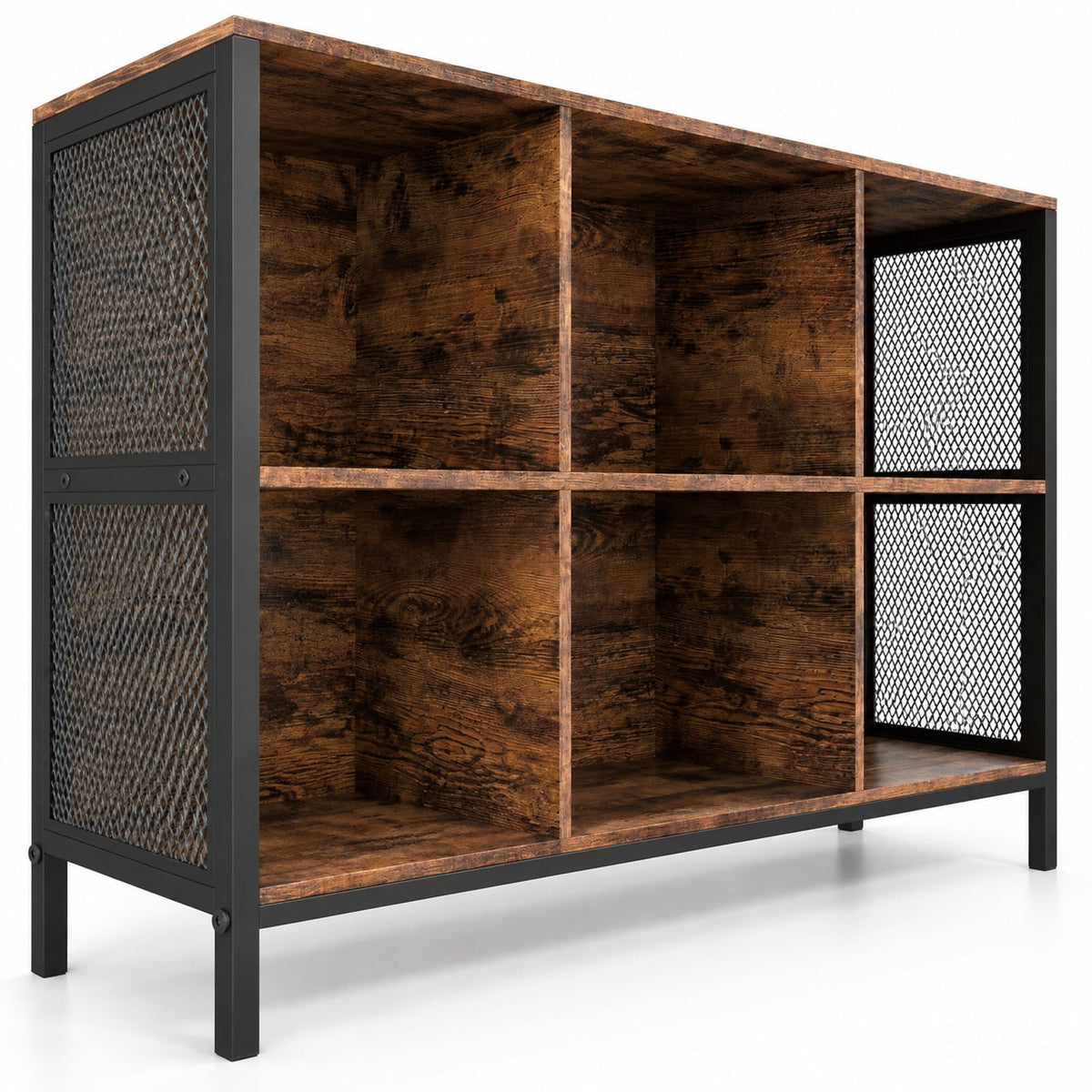 Airfind 6 Cube Bookcase 42 Wide Horizontal Bookshelf with Accent Cubby Shelf, 88 lbs Capacity, MDF Engineered Wood Metal Frame, Brown