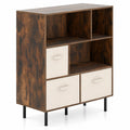 Airfind 6-Cube Bookshelf with 3 Removable Folding Fabric Drawers for Living Room, 330 lbs Capacity, Metal Engineered Wood Frame, Brown