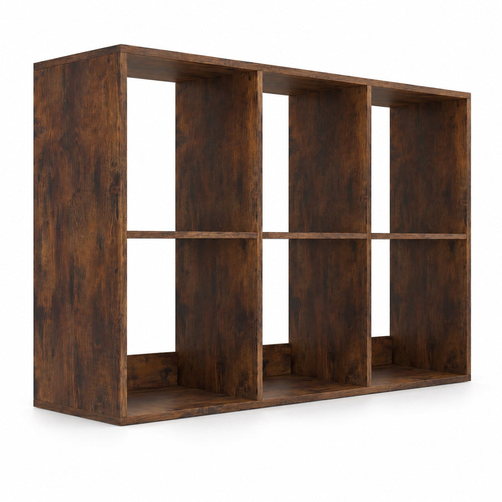 Airfind 6 Cube Bookshelf with Back Guardrail for Living Room Bedroom, 154 lbs Capacity, Engineered Wood Frame, 41 Inch x 13 Inch x 27.5 Inch Footprint, Brown