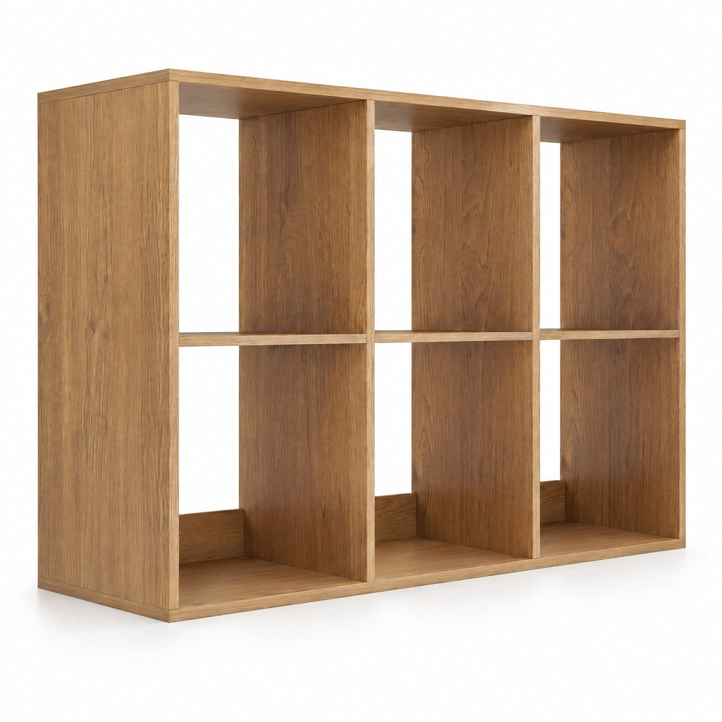 Airfind 6 Cube Bookshelf with Back Guardrail for Living Room Bedroom, 154 lbs Capacity, Engineered Wood Frame, 41 Inch x 13 Inch x 27.5 Inch Footprint, Natural
