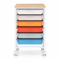 Airfind 6-Drawer Rolling Storage Cart with Wooden Tabletop, 35 lbs Capacity, MDF PP Metal, 14.5 Inch x 13 Inch x 22.5 Inch , Natural + White