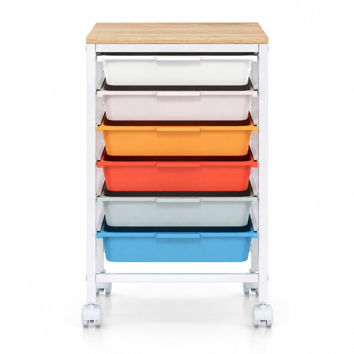 Airfind 6-Drawer Rolling Storage Cart with Wooden Tabletop, 35 lbs Capacity, MDF PP Metal, 14.5 Inch x 13 Inch x 22.5 Inch , Natural + White