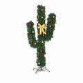 Airfind 6 Feet Artificial Cactus PVC Christmas Tree with LED Lights and Ball Ornaments-6 ft, PVC Metal Frame, Green