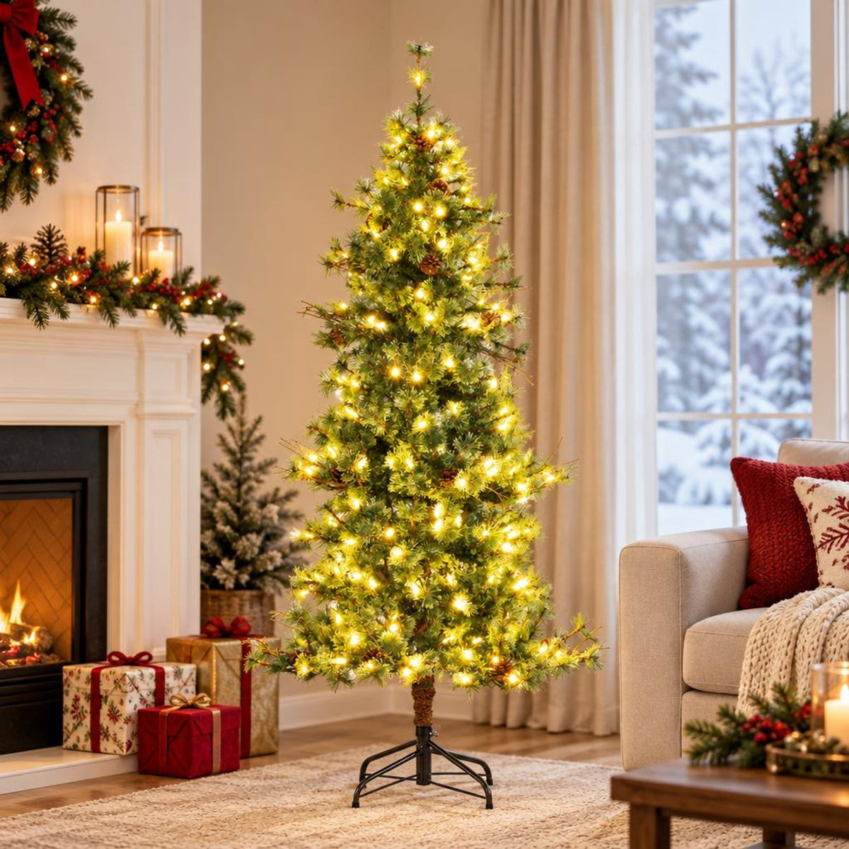 Airfind 6 Feet Artificial Christmas Tree Pre, PVC Metal Tree Height 8 ft / 7 ft /6 ft Tree Width 3.3 ft / 3 ft / 2.9 ft Frame, White