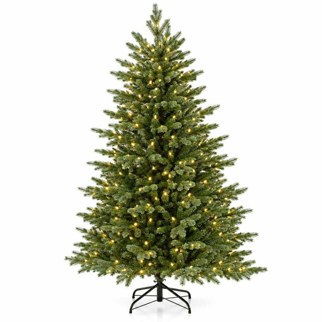 Airfind 6 Feet Artificial Christmas Tree with 2116 Lush PVC Branch Tips and 300 Warm White LED Lights, PVC PE Metal Frame, Green