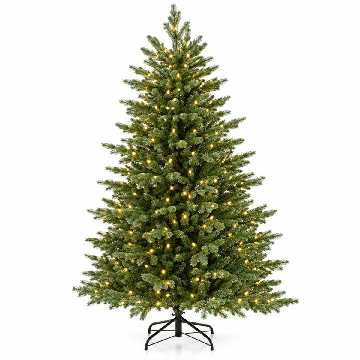 Airfind 6 Feet Artificial Christmas Tree with 2116 Lush PVC Branch Tips and 300 Warm White LED Lights, PVC PE Metal Frame, Green
