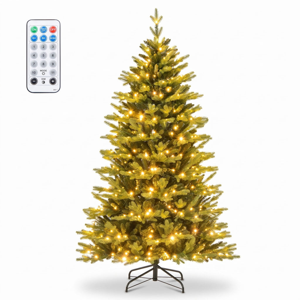 Airfind 6 Feet Artificial Xmas Tree Hinged with 11 Lighting Modes and Remote Control-6 ft, Green, Diameter of Stand 18/20/22