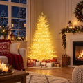 Airfind 6 Feet Artificial Xmas Tree with 383 PE Branch Tips and 300 LED Lights, PE flocking metal Tree height 6 ft Tree width 3.3 ft Frame, White
