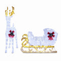 Airfind 6 Feet Christmas Lighted Reindeer and Santas Sleigh Decoration with 4 Stakes, Steel tinsel Frame, 19.5 x 72.5 x 48.5 Footprint, White