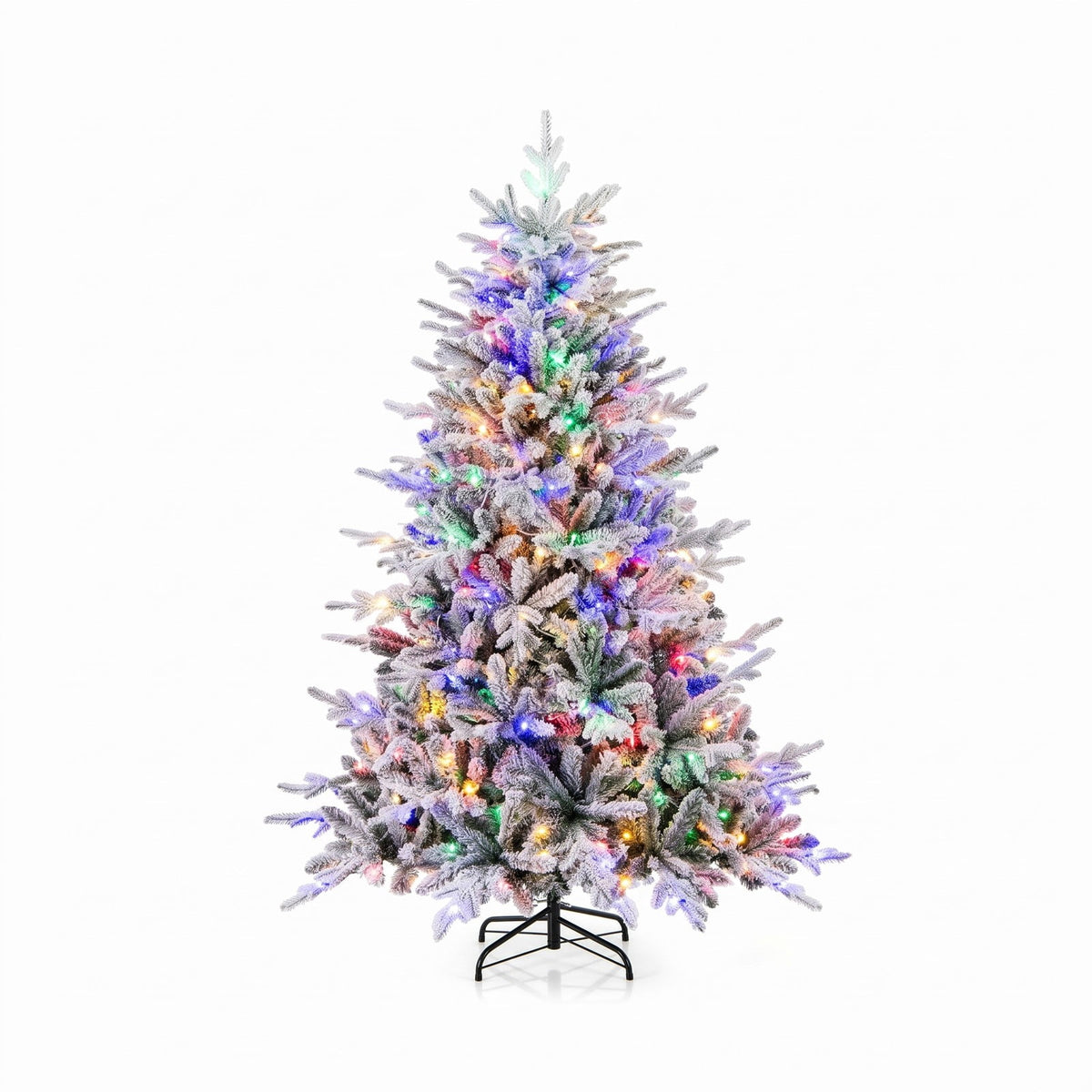 Airfind 6 Feet Flocked Christmas Tree with 8 Lighting Modes and Multi-Color LED Lights-6 ft, Green and White