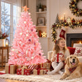 Airfind 6 Feet Pink Artificial Hinged Spruce Full Christmas Tree with Foldable Metal Stand, New PVC Frame, Pink