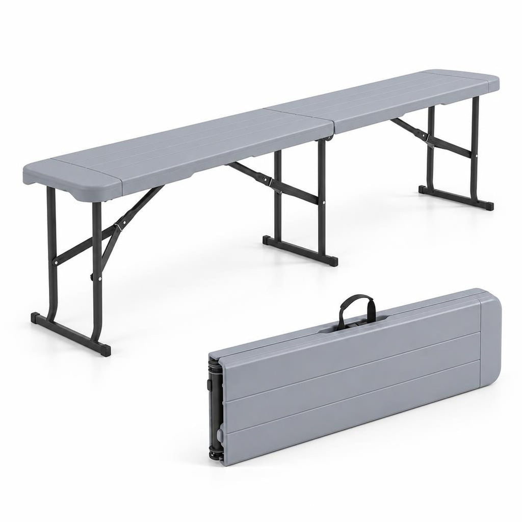 Airfind 6 Feet Plastic Folding Bench Picnic Camping Dining Seat with Carrying Handle, 660 lbs Capacity, Metal HDPE Frame, 72 x 11 x 17 Footprint