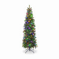 Airfind 6 Feet Pre-Lit Artificial Christmas Pencil Tree with 648 PVC PE Branch Tips, PVC PE metal Frame, 29.13 x 29.13 x 70.87 inch Footprint, Green