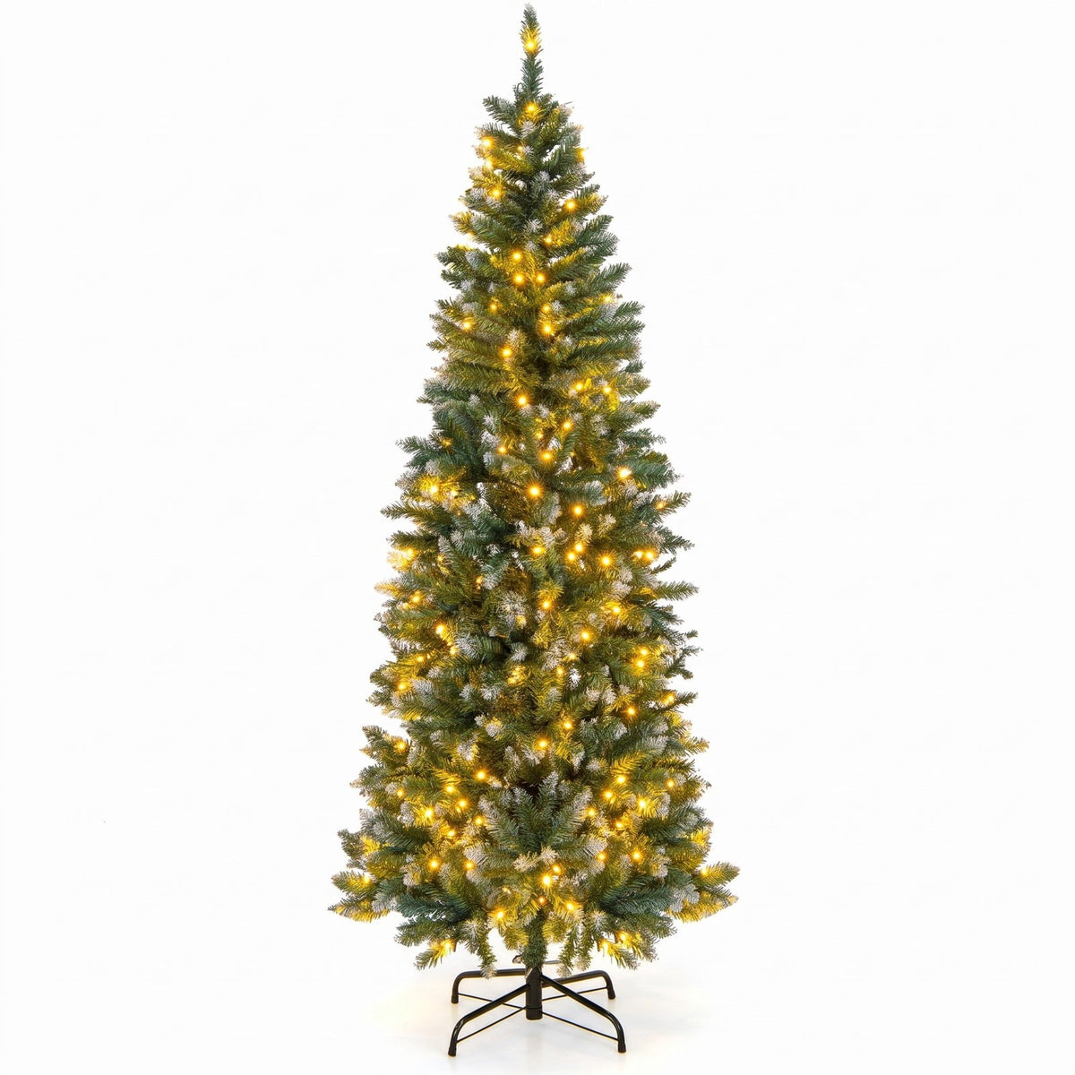 Airfind 6 Feet Pre-Lit Artificial Christmas Tree with 618 Snowy Branch Tips, PVC Metal Tree Height 150 cm Tree Width 48 cm Frame, Blue+Green