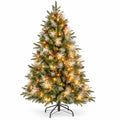 Airfind 6 Feet Pre-Lit Artificial Christmas Tree with 8 Modes LED Lights with Berries, PVC PE PET Metal 5 Feet Frame, 3 x 5 ft Footprint, Green