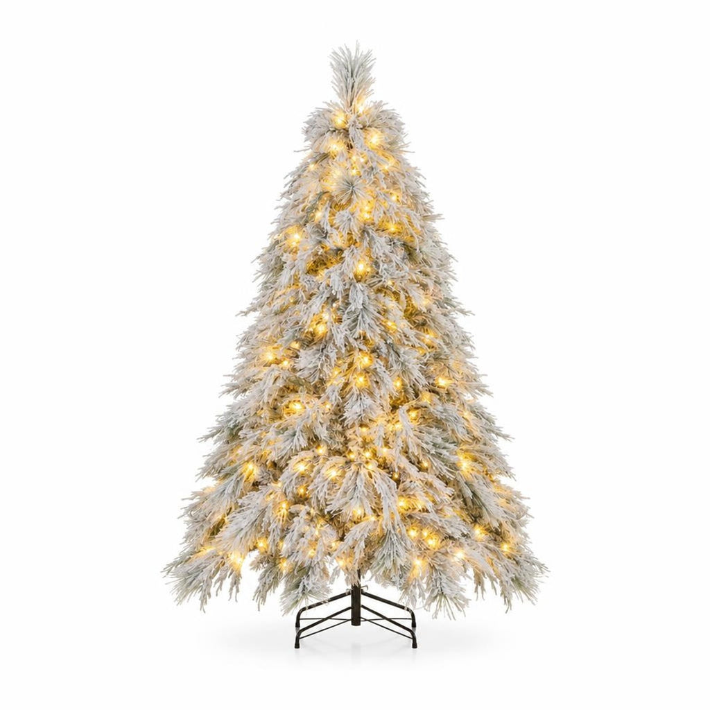 Airfind 6 Feet Pre-Lit Snow Flocked Christmas Tree with Warm White LED Lights-6 ft, White, Diameter of Stand 20/18/16 Inch