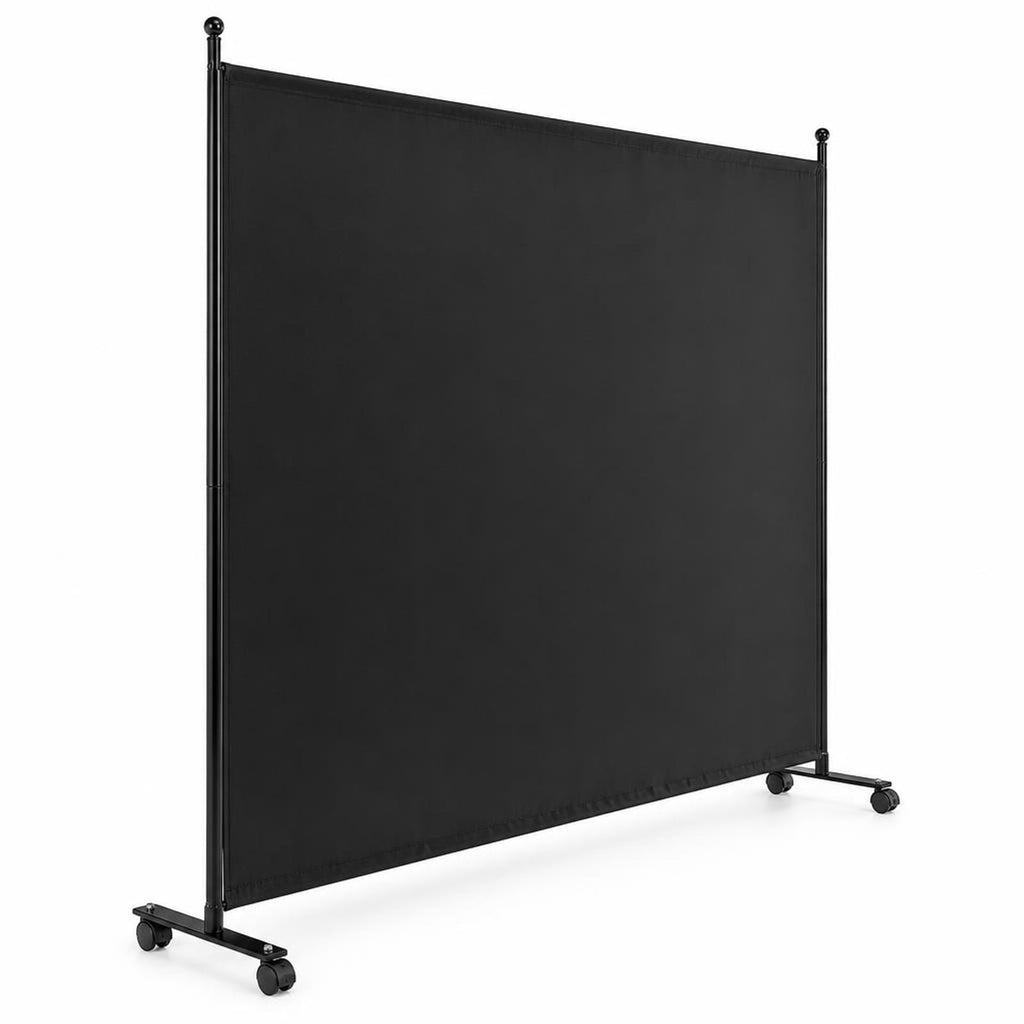 Airfind 6 Feet Single Panel Rolling Room Divider with Smooth Wheels, Metal polyester Frame, 73 x 12 x 73 Footprint, Black