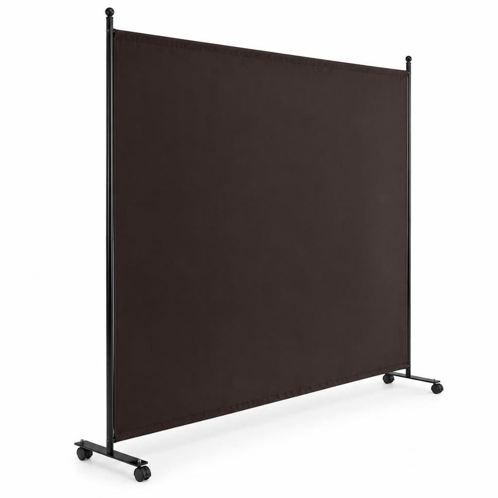 Airfind 6 Feet Single Panel Rolling Room Divider with Smooth Wheels, Metal polyester Frame, 73 x 12 x 73 Footprint, Brown