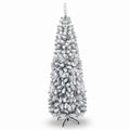 Airfind 6 Feet Unlit Hinged Snow Flocked Artificial Pencil Christmas Tree with 500 Branch Tip, PVC Metal Tree Height 6 ft Tree Width 2 ft Frame