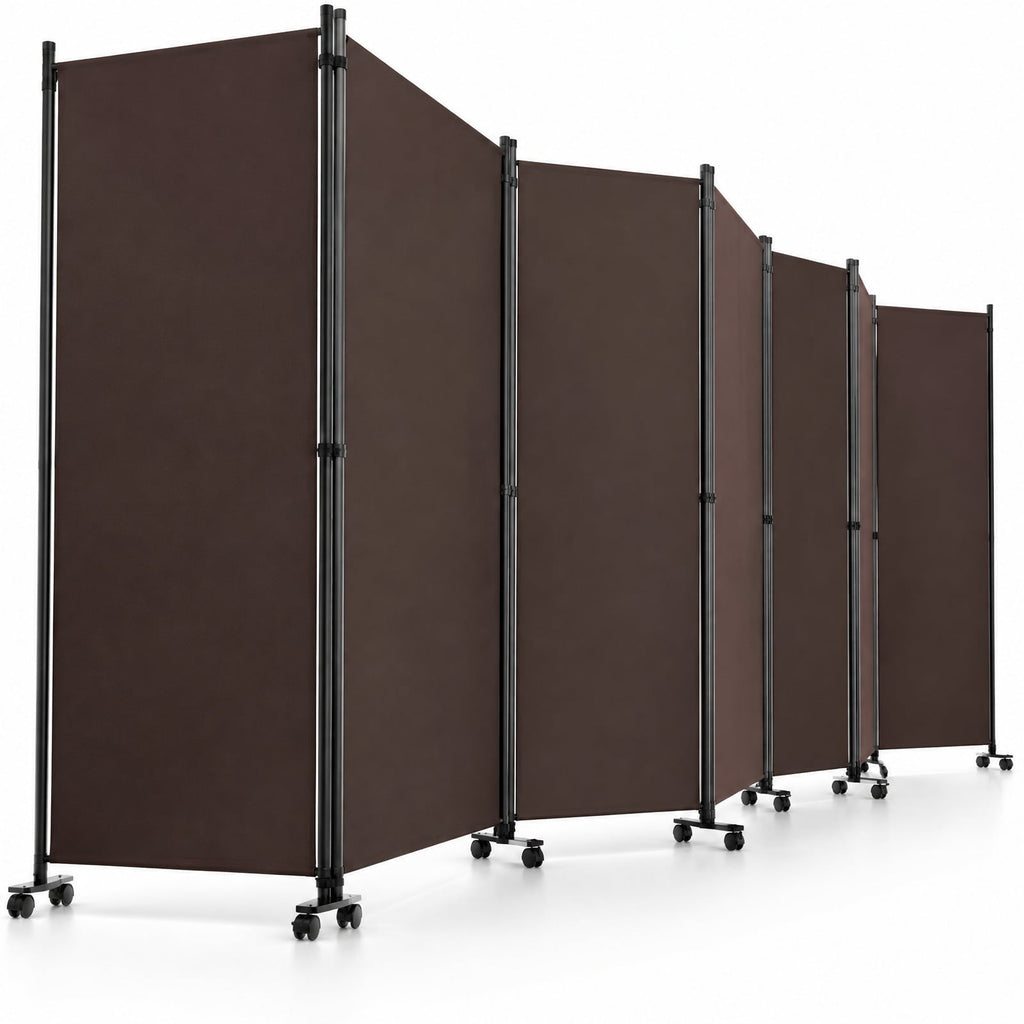 Airfind 6 Panel Folding Privacy Screen Room Divider with Wheels, Polyester Fabric Metal PP Frame, 205 x 12 x 71.5 Footprint, Coffee