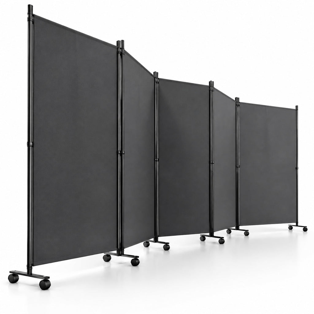 Airfind 6 Panel Folding Privacy Screen Room Divider with Wheels, Polyester Fabric Metal PP Frame, 205 x 12 x 71.5 Footprint, Gray