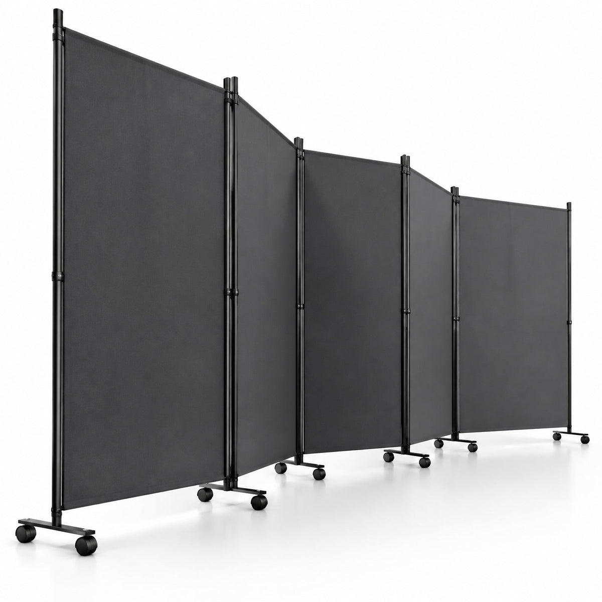 Airfind 6 Panel Folding Privacy Screen Room Divider with Wheels, Polyester Fabric Metal PP Frame, 205 x 12 x 71.5 Footprint, Gray
