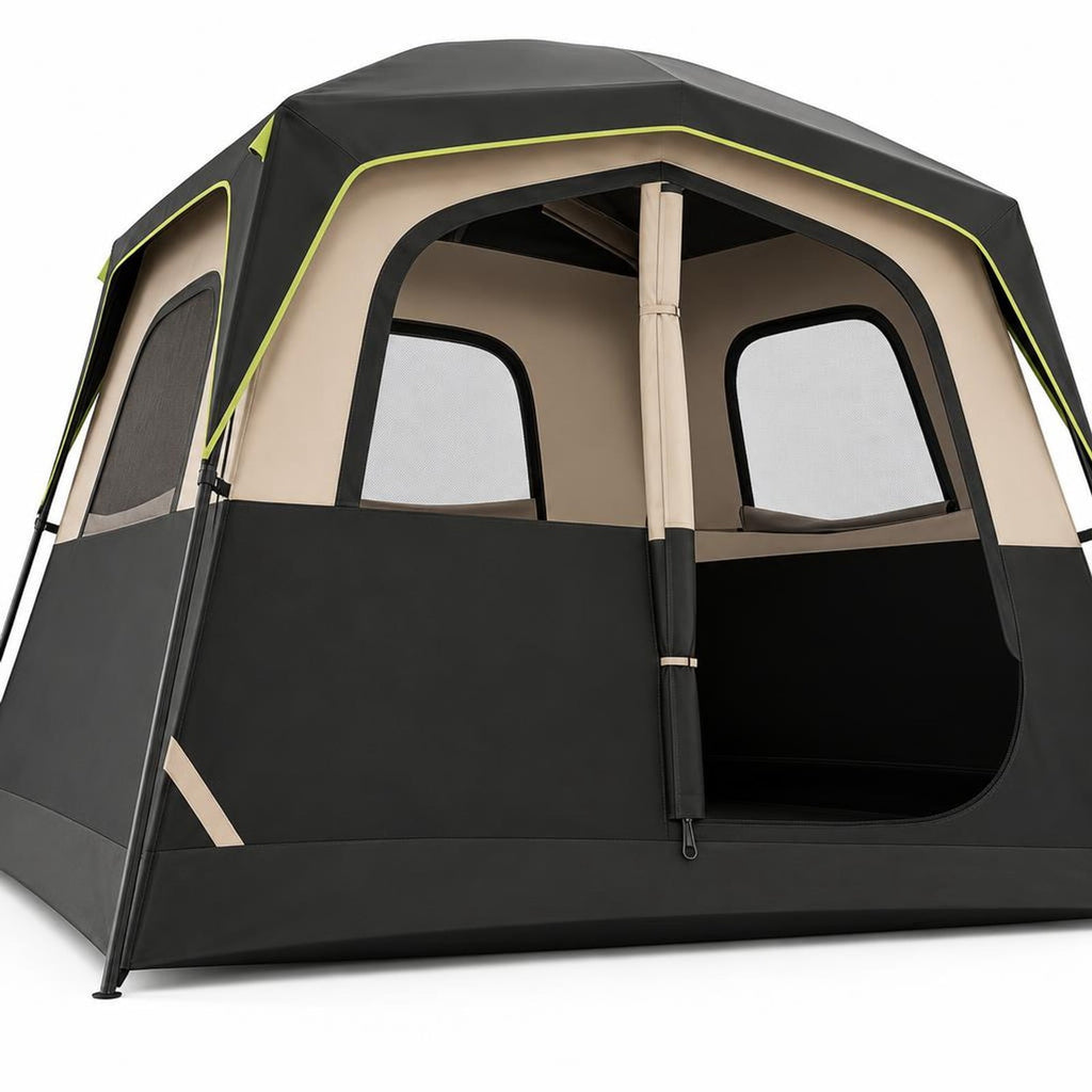 Airfind 6-Person Camping Tent Easy Setup Family Cabin Tent with Top Rainfly Mesh Windows, Fabric Fiberglass Metal Frame, 10 x 9 x 7 ft Footprint